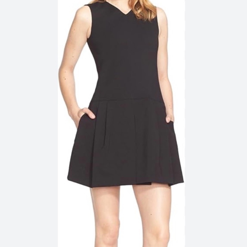 VINCE black pleated drop waist dress